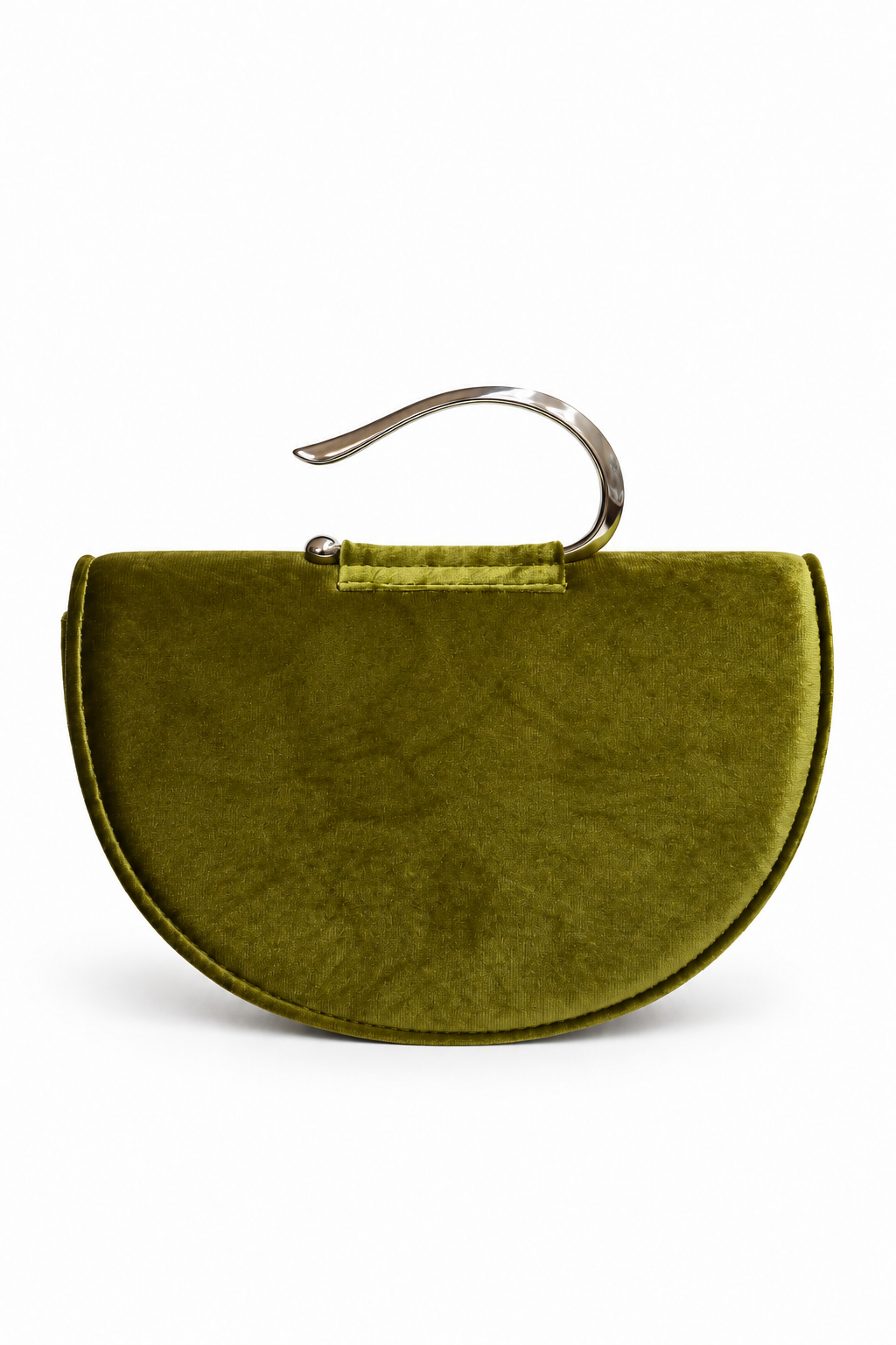 Clutch verde oliva terciopelo asa plateado