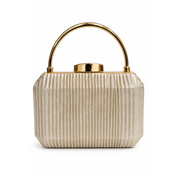 Bolso clutch plisado champán y plata asa