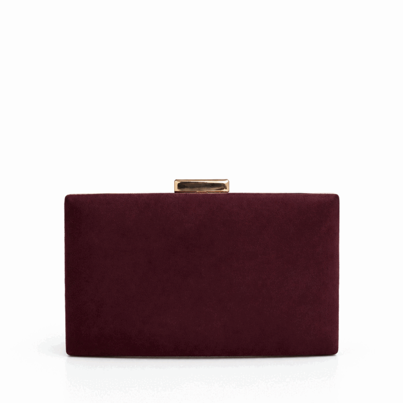 Bolso clutch antelina granate y oro