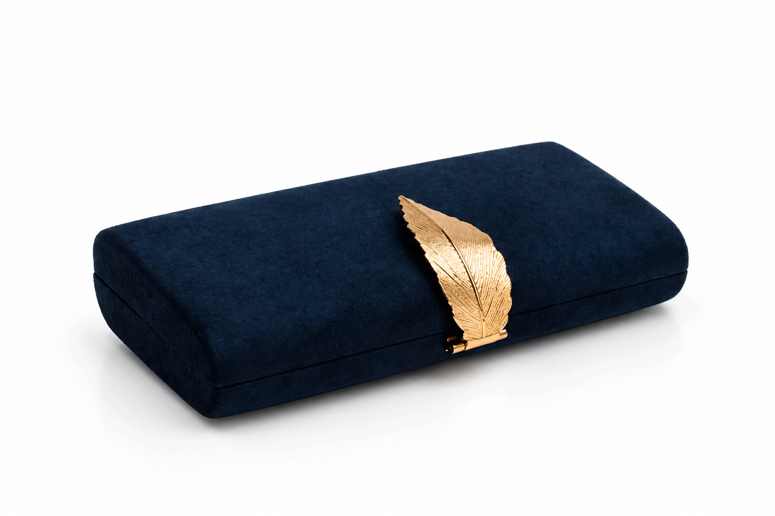 Bolso clutch azul marino y dorado hoja - Imagen 2