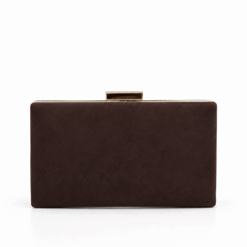 Clutch marrón chocolate antelina cierre rectangular