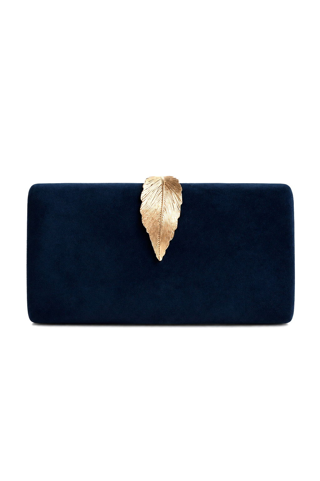 Bolso clutch azul marino y dorado hoja