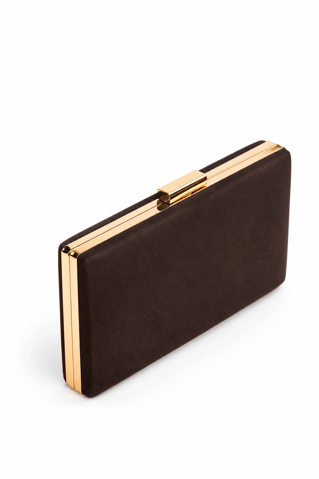 Clutch marrón chocolate antelina cierre rectangular - Imagen 2
