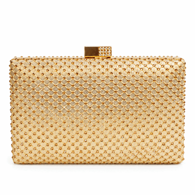 Bolso clutch dorado malla pedrería