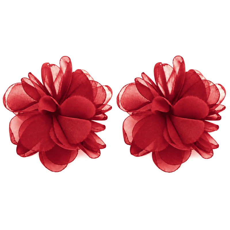Pendientes rojos oscuros flor organza