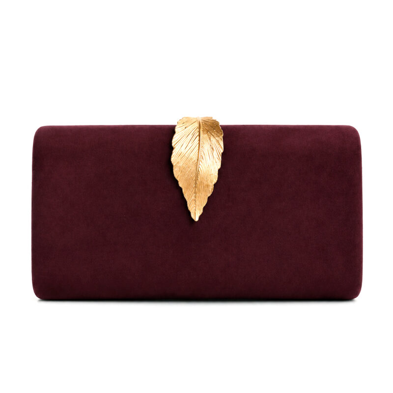 Bolso clutch granate y dorado hoja
