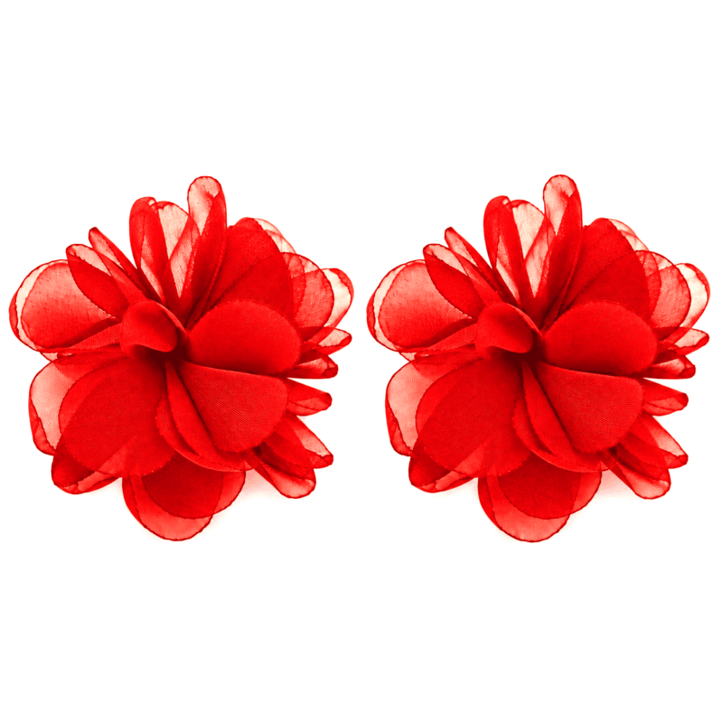 Pendientes rojos flor organza