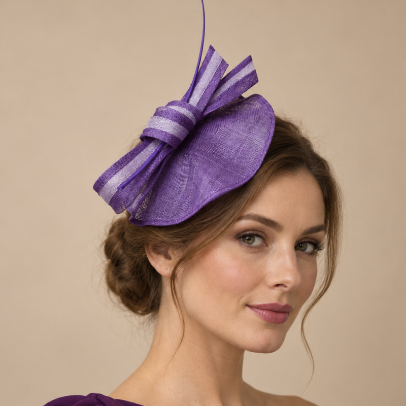 Tocado de fiesta sinamay morado con lazada