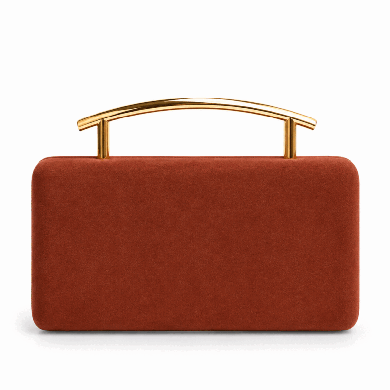 Bolso clutch naranja teja asa dorada