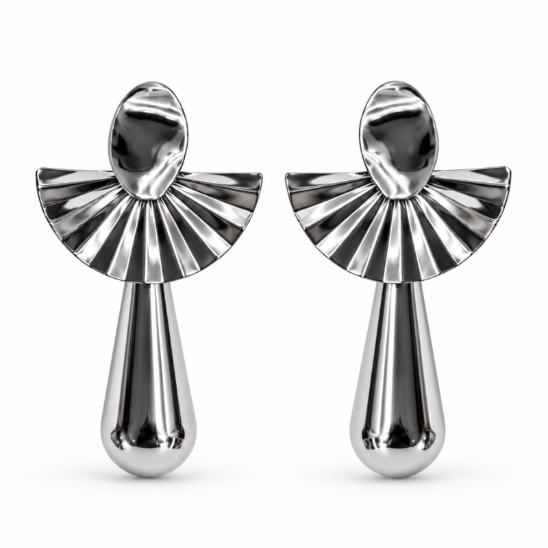 Pendientes plateados abanico y gota