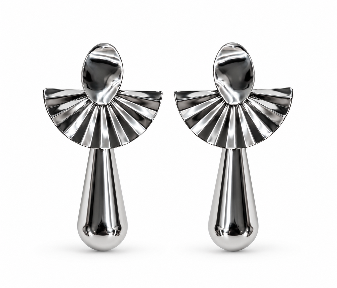 Pendientes plateados abanico y gota
