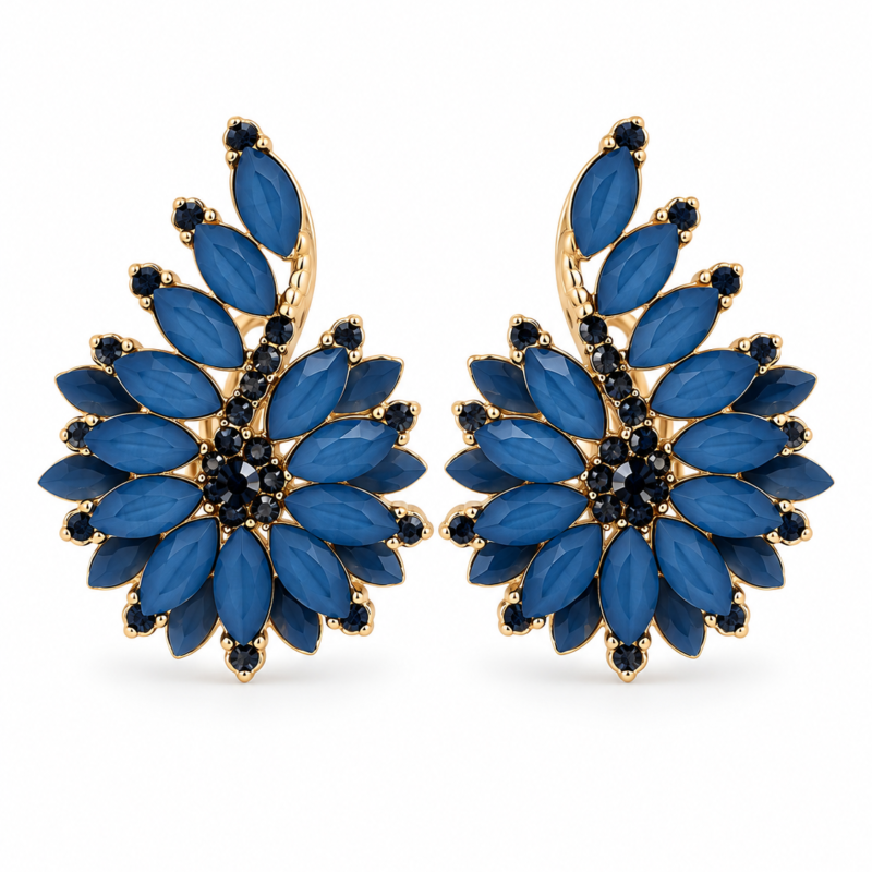 Pendientes flor azul petróleo