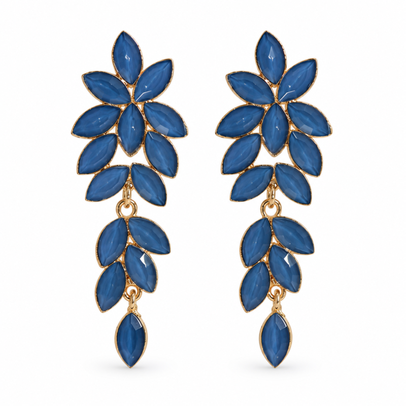 Pendientes largos azul petróleo fiesta
