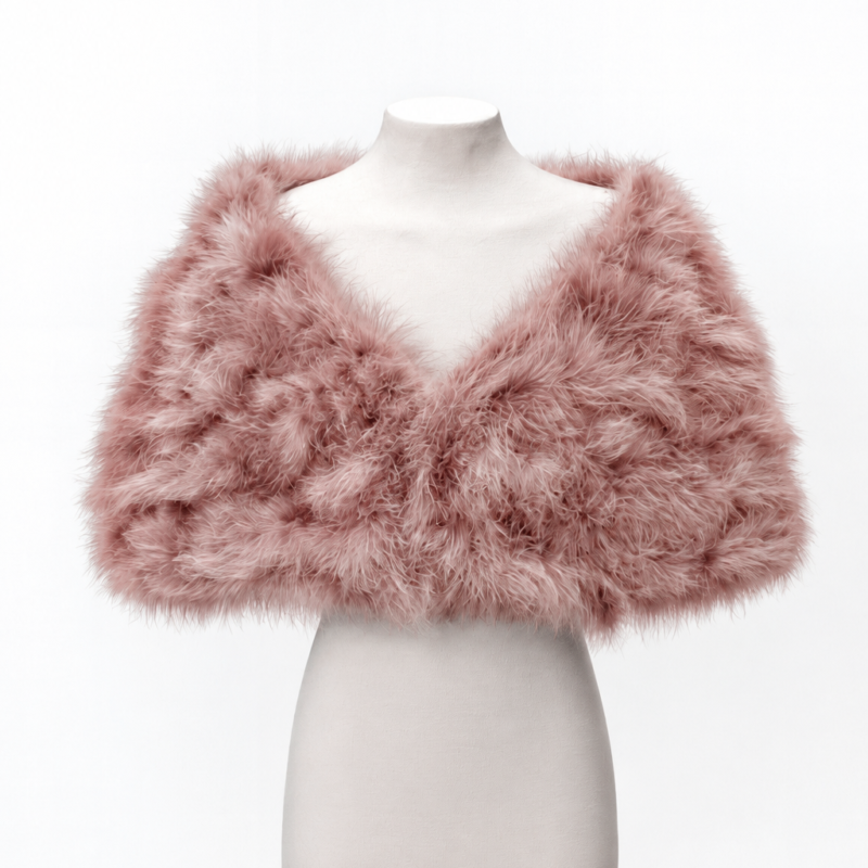 Estola de fiesta rosa empolvado plumas marabú