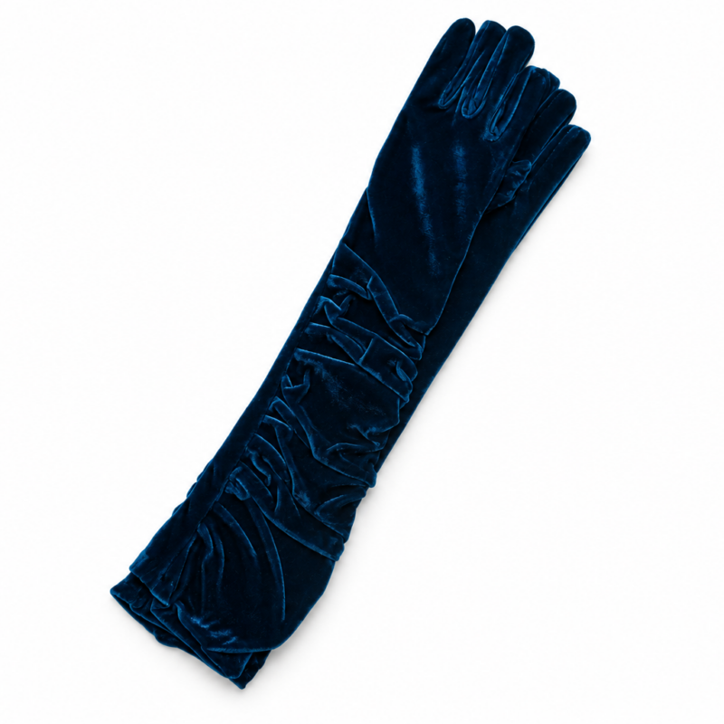 Guantes fruncidos terciopelo azul petróleo