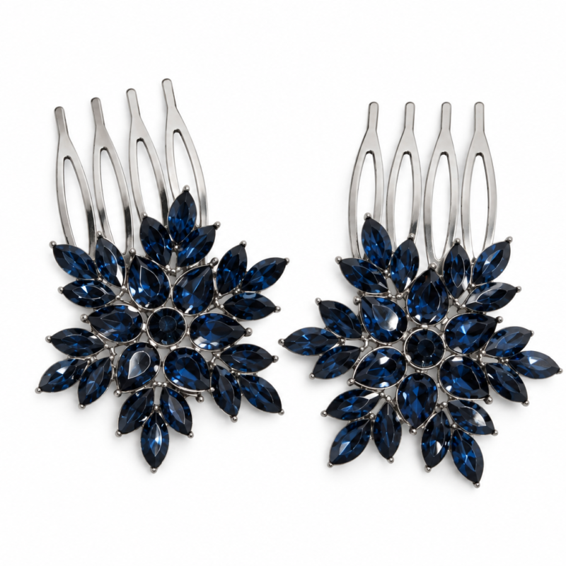 Pareja de peinetas azul noche y plata