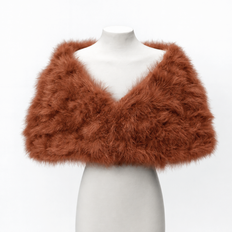 Estola de fiesta naranja teja plumas marabú