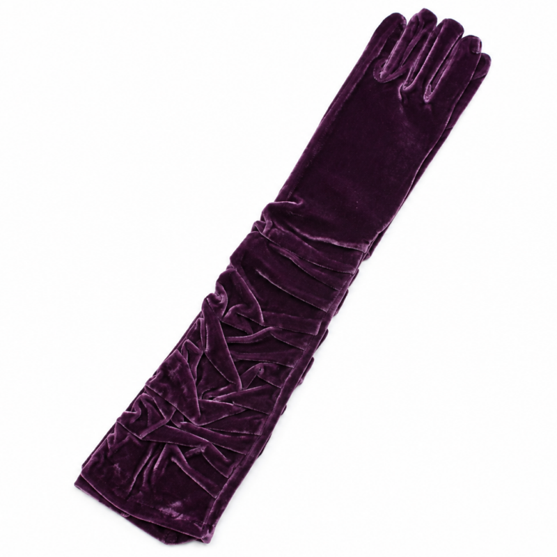 Guantes fruncidos terciopelo berenjena