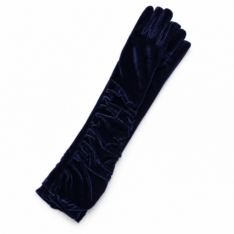 Guantes fruncidos terciopelo azul marino